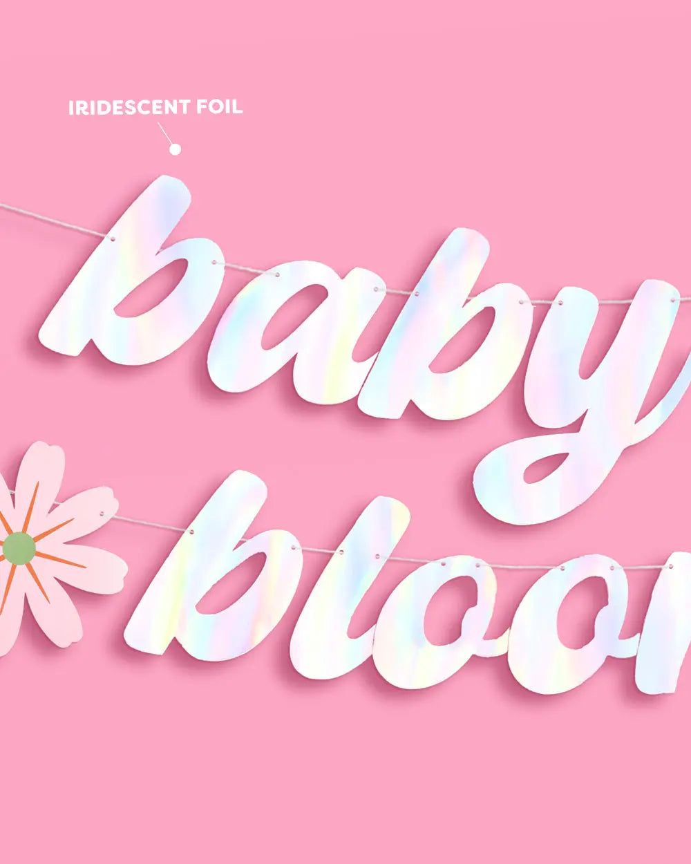 Baby in Bloom Banner - iridescent foil banner xo, Fetti