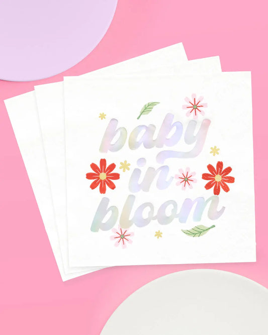 Baby in Bloom Napkins - 50 white napkins xo, Fetti