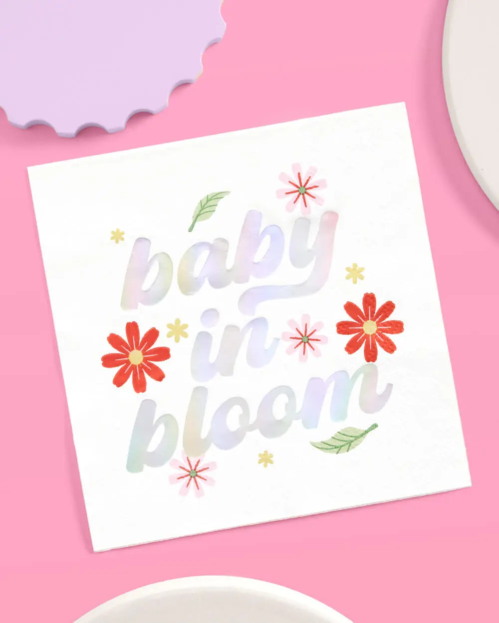 Baby in Bloom Napkins - 50 white napkins xo, Fetti