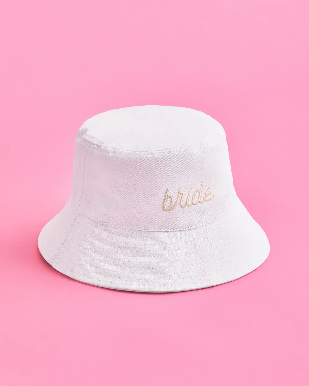 Beige Bride Bucket Hat - embroidered cotton hat xo, Fetti