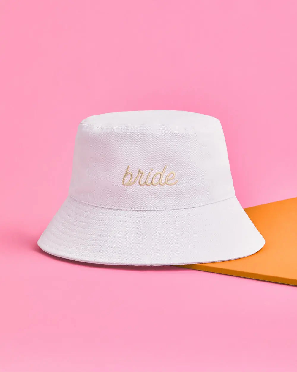 Beige Bride Bucket Hat - embroidered cotton hat xo, Fetti