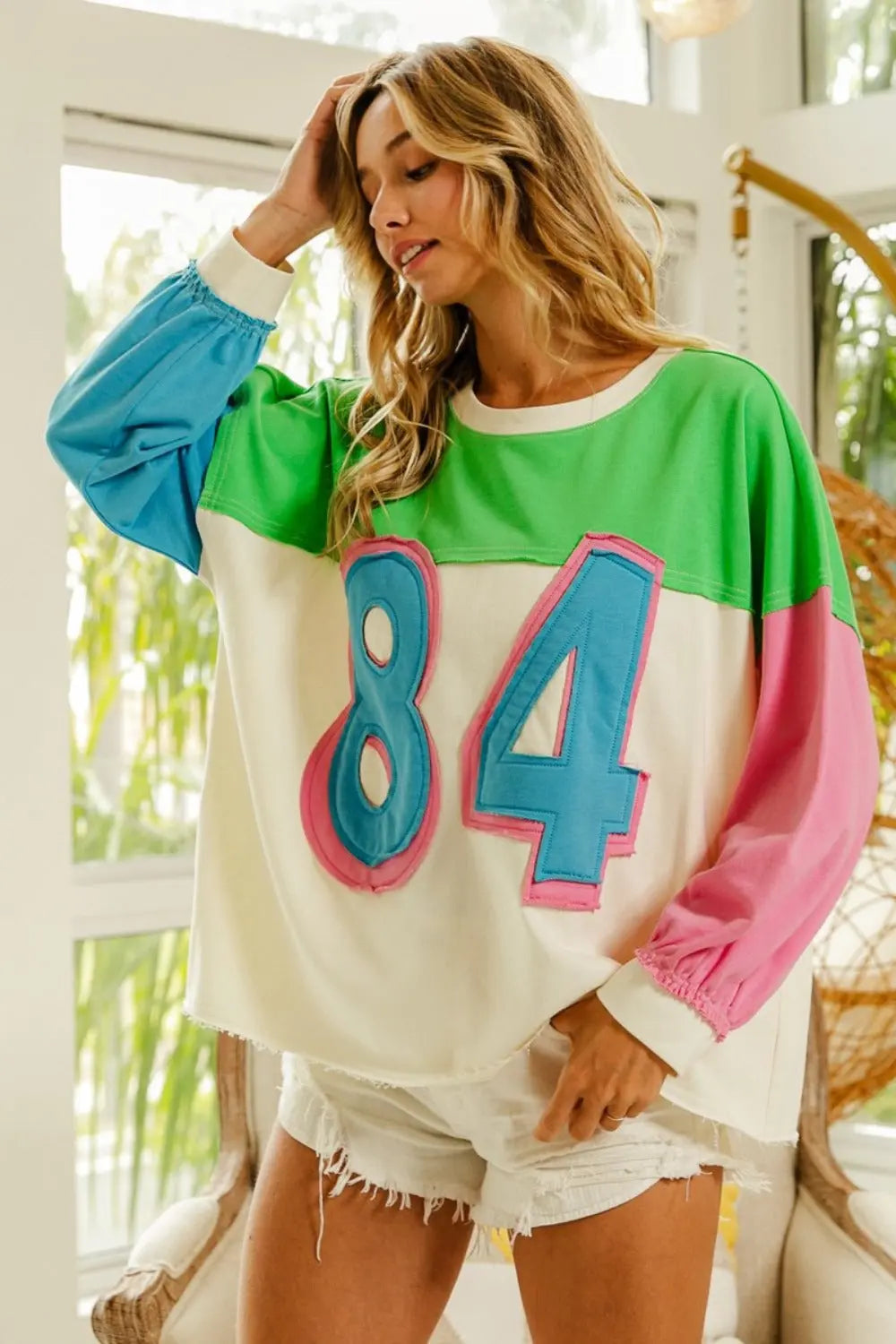 BiBi Color Block Patched Long Sleeve Top Trendsi