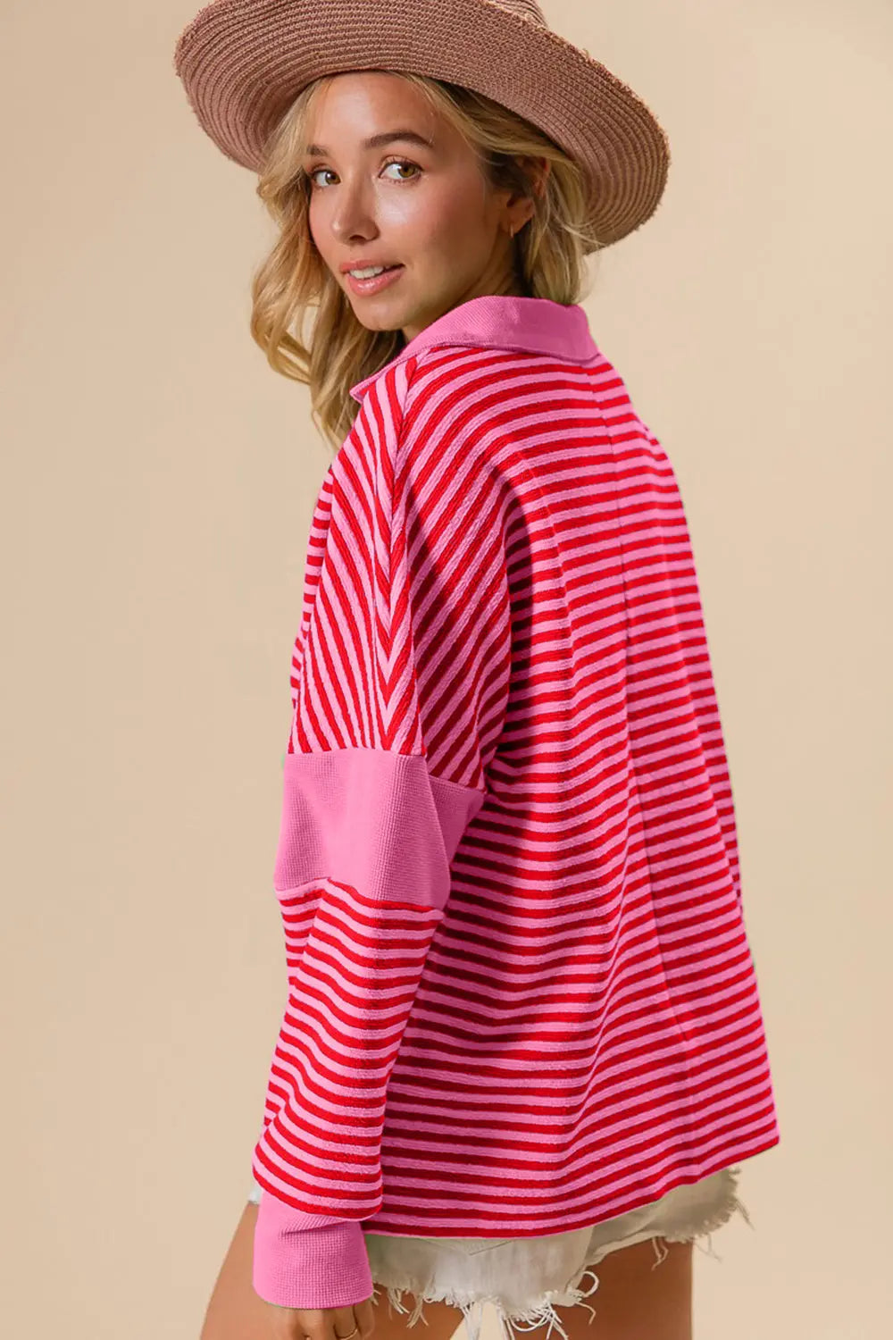 BiBi Striped Contrast Long Sleeve Knit Top Trendsi