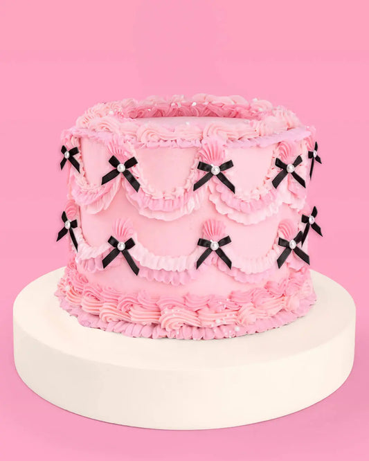 Black Bow Cake Toppers - 12 black + pearl cake toppers xo, Fetti