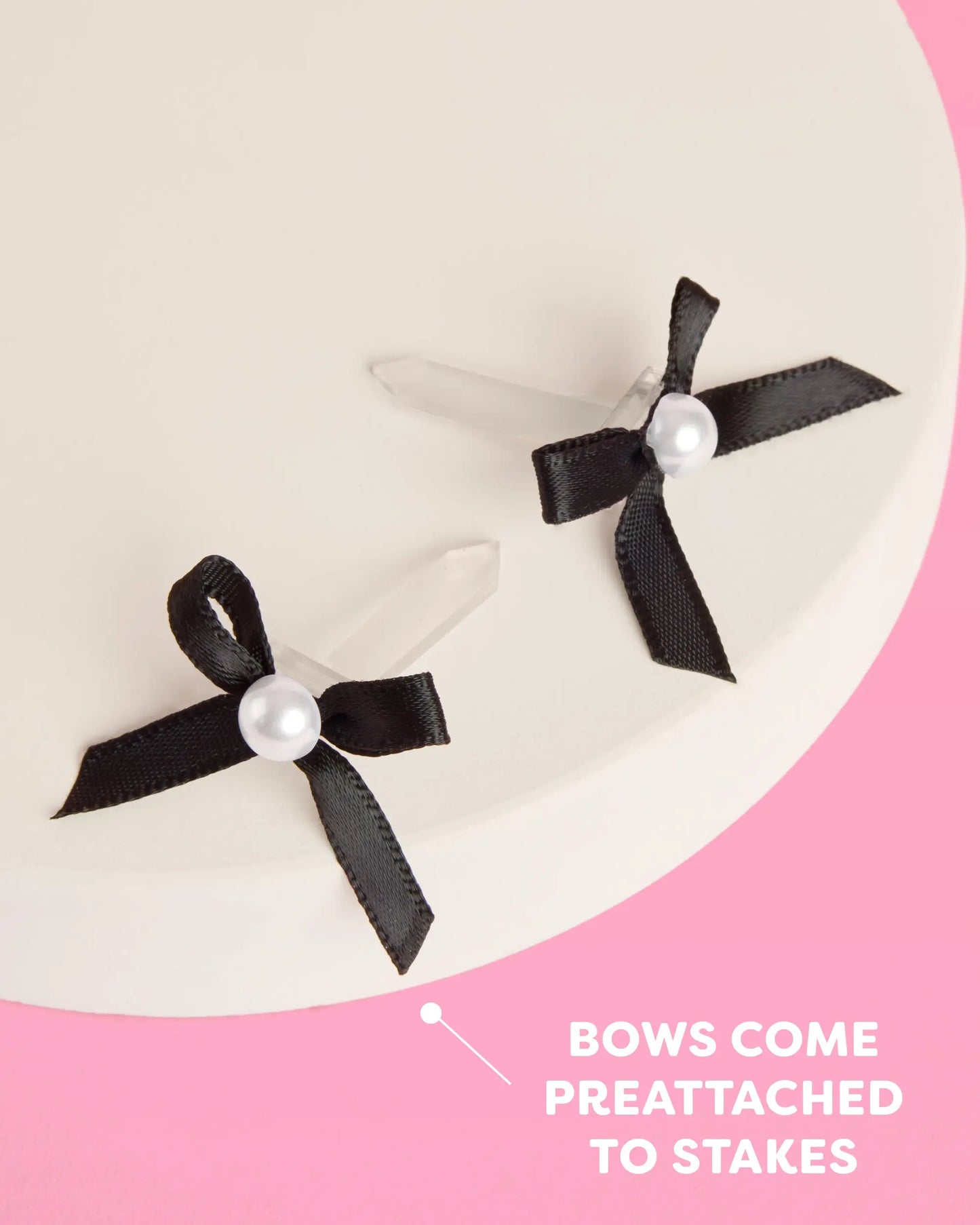 Black Bow Cake Toppers - 12 black + pearl cake toppers xo, Fetti