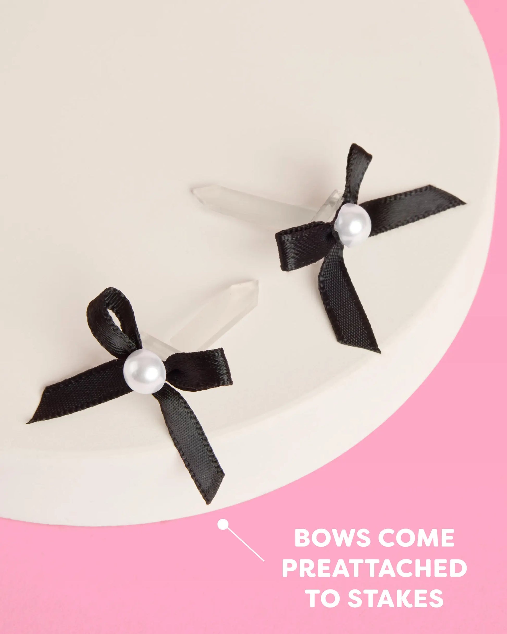 Black Bow Cake Toppers - 12 black + pearl cake toppers xo, Fetti