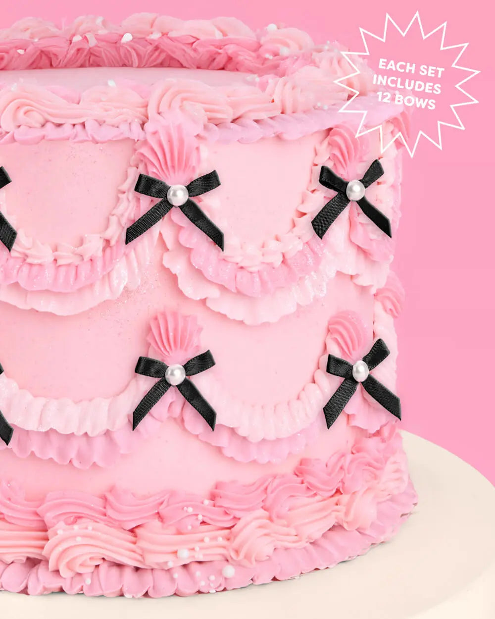 Black Bow Cake Toppers - 12 black + pearl cake toppers xo, Fetti