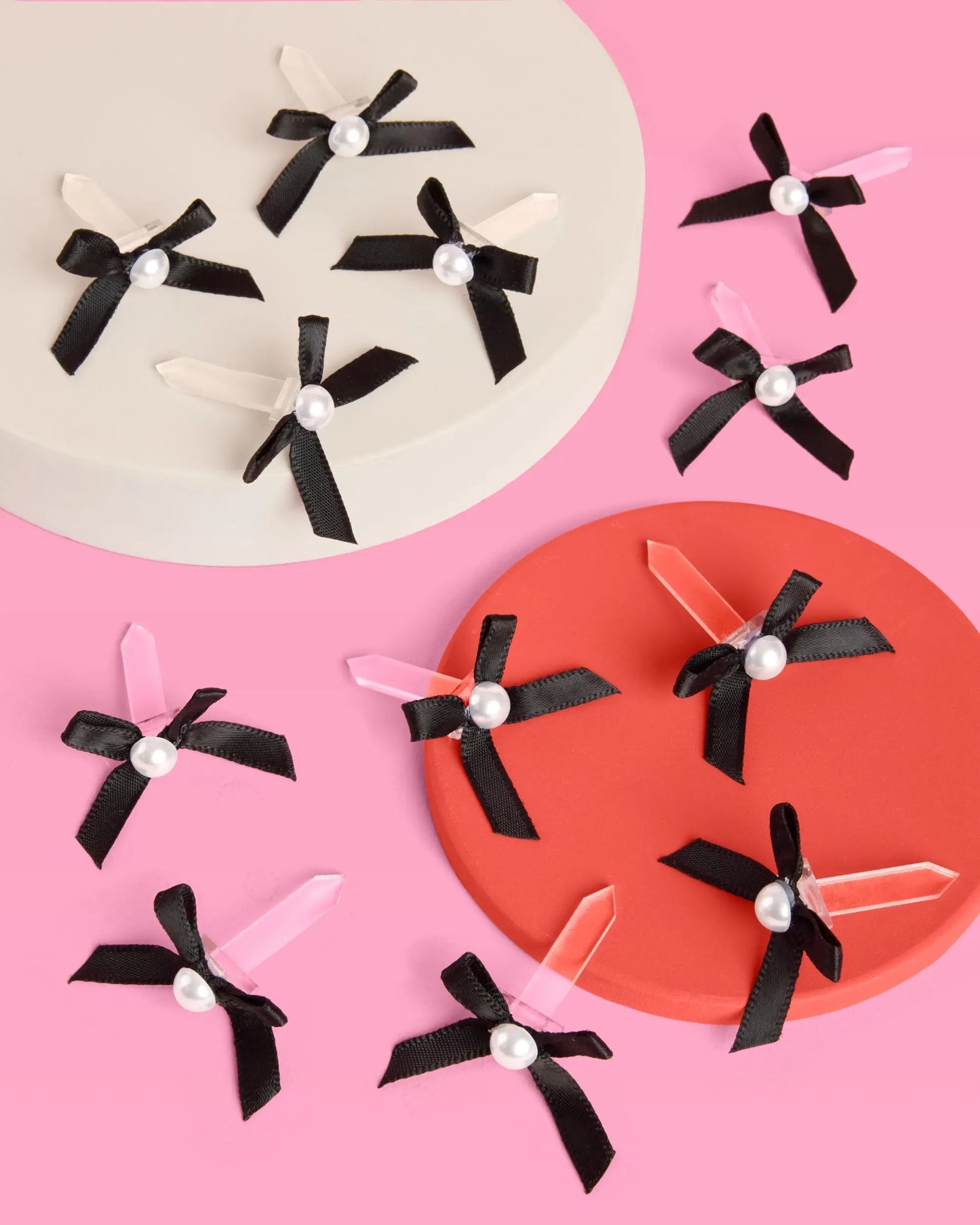 Black Bow Cake Toppers - 12 black + pearl cake toppers xo, Fetti