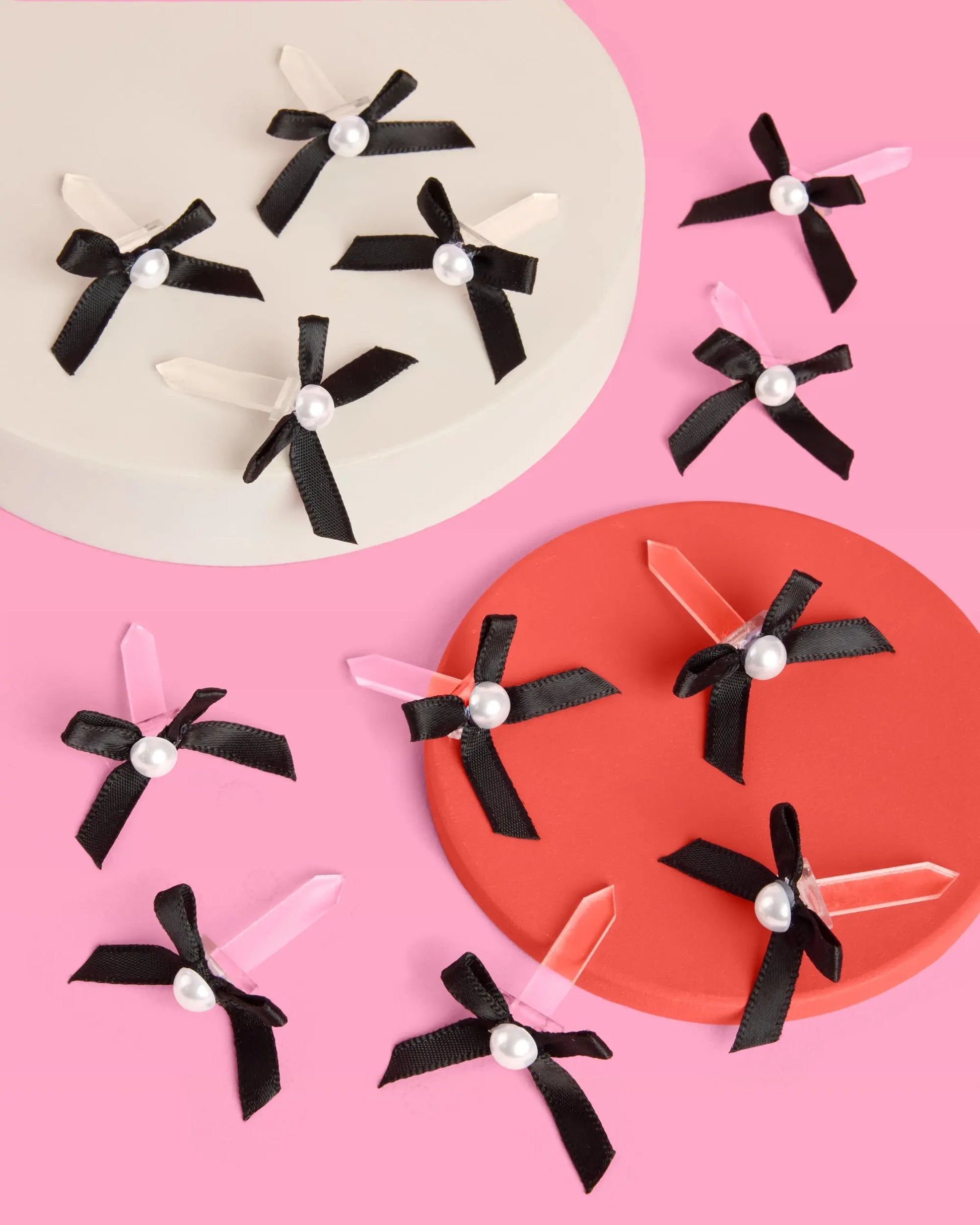 Black Bow Cake Toppers - 12 black + pearl cake toppers xo, Fetti