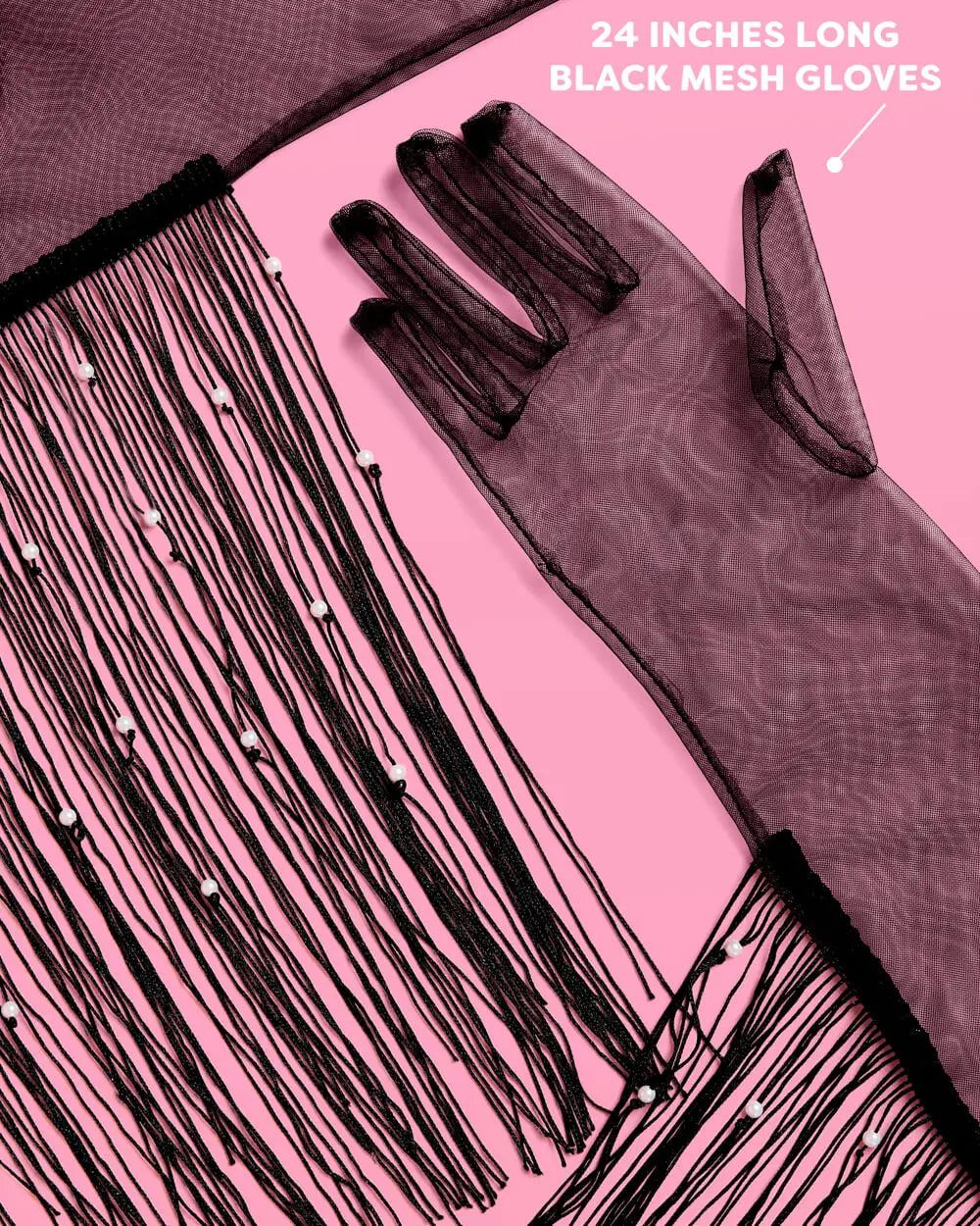 Black Fringe Gloves - black fringe + pearl gloves xo, Fetti