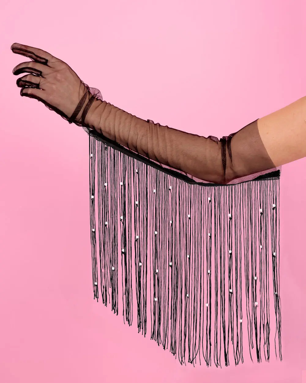 Black Fringe Gloves - black fringe + pearl gloves xo, Fetti