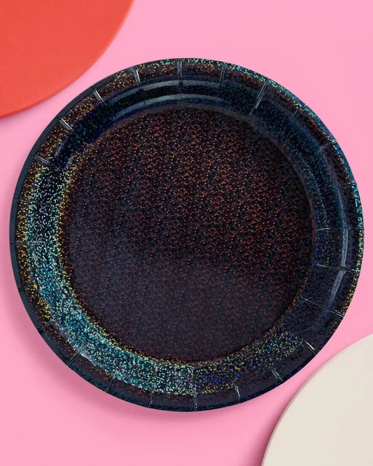 Black Shimmer Plates - 25 paper plates xo, Fetti
