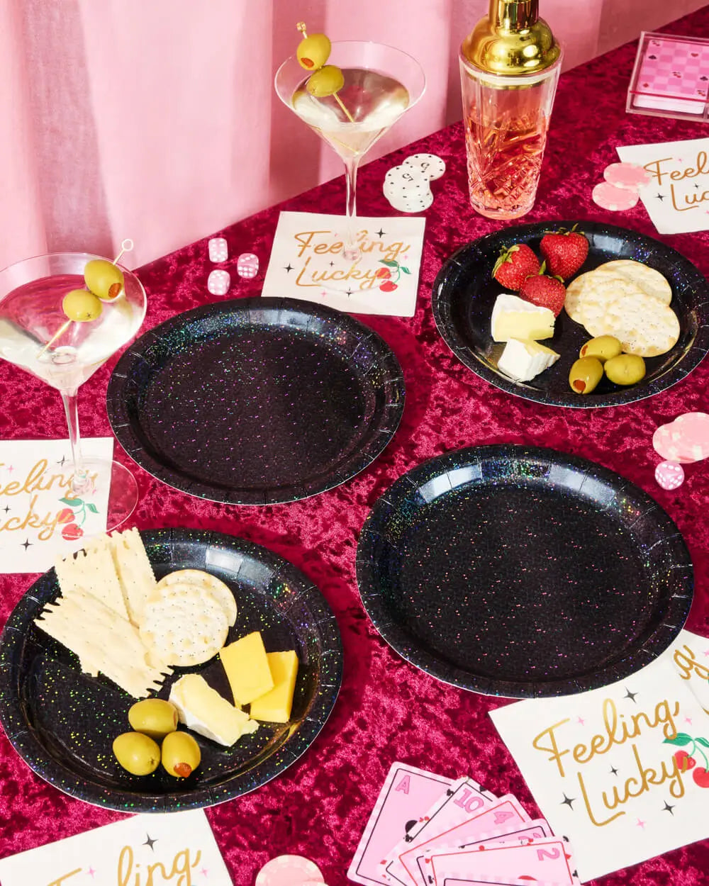 Black Shimmer Plates - 25 paper plates xo, Fetti