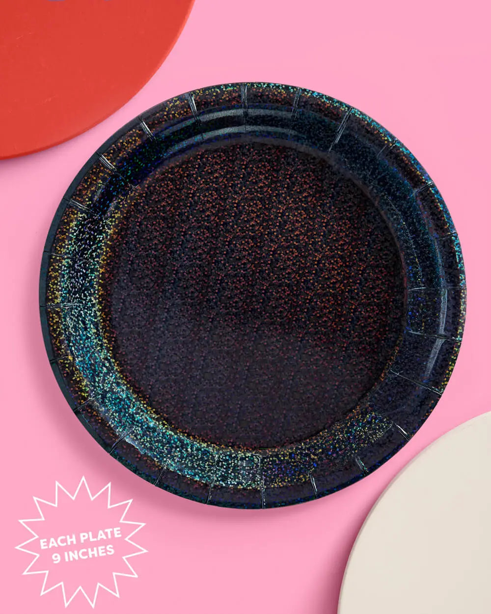 Black Shimmer Plates - 25 paper plates xo, Fetti