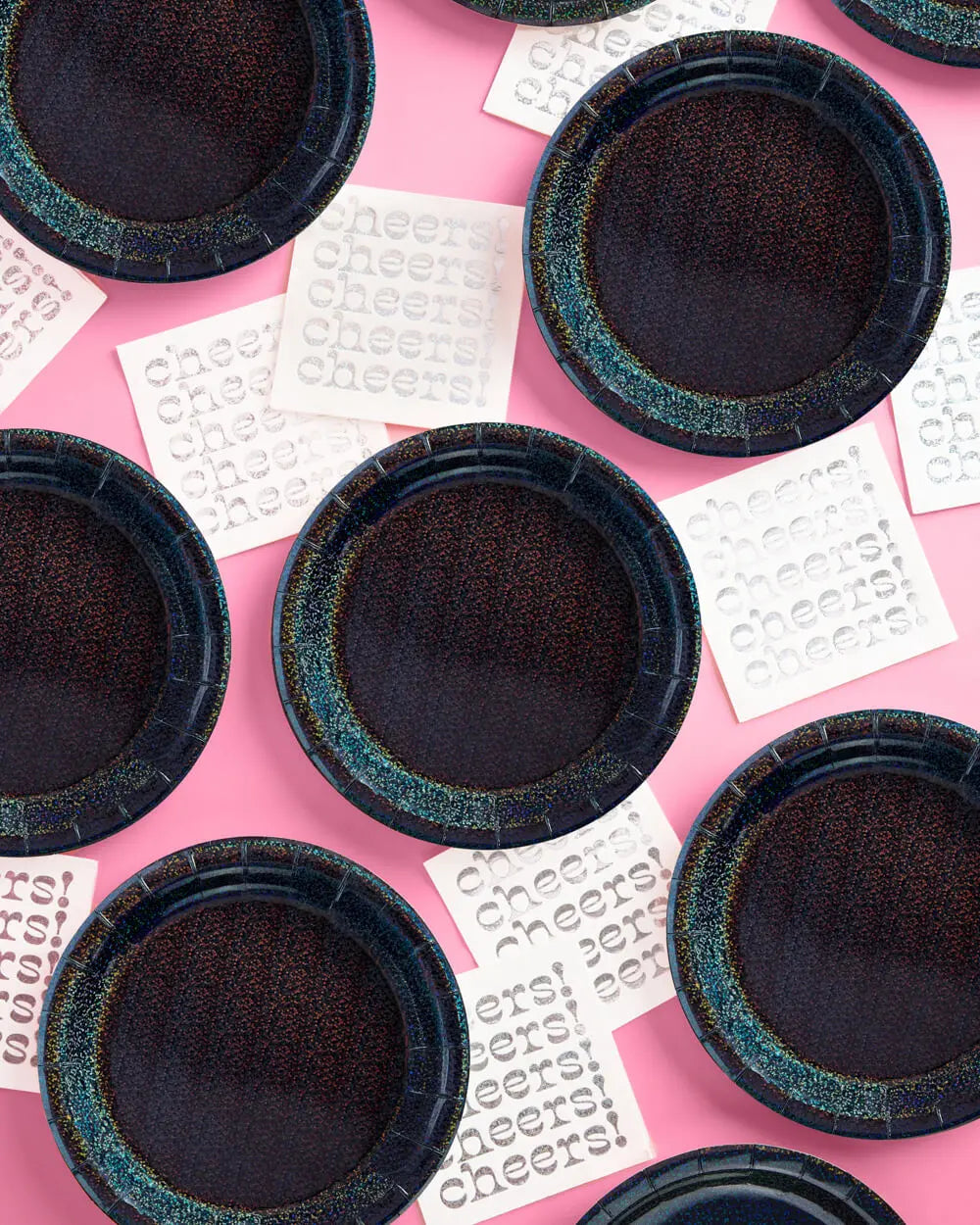 Black Shimmer Plates - 25 paper plates xo, Fetti