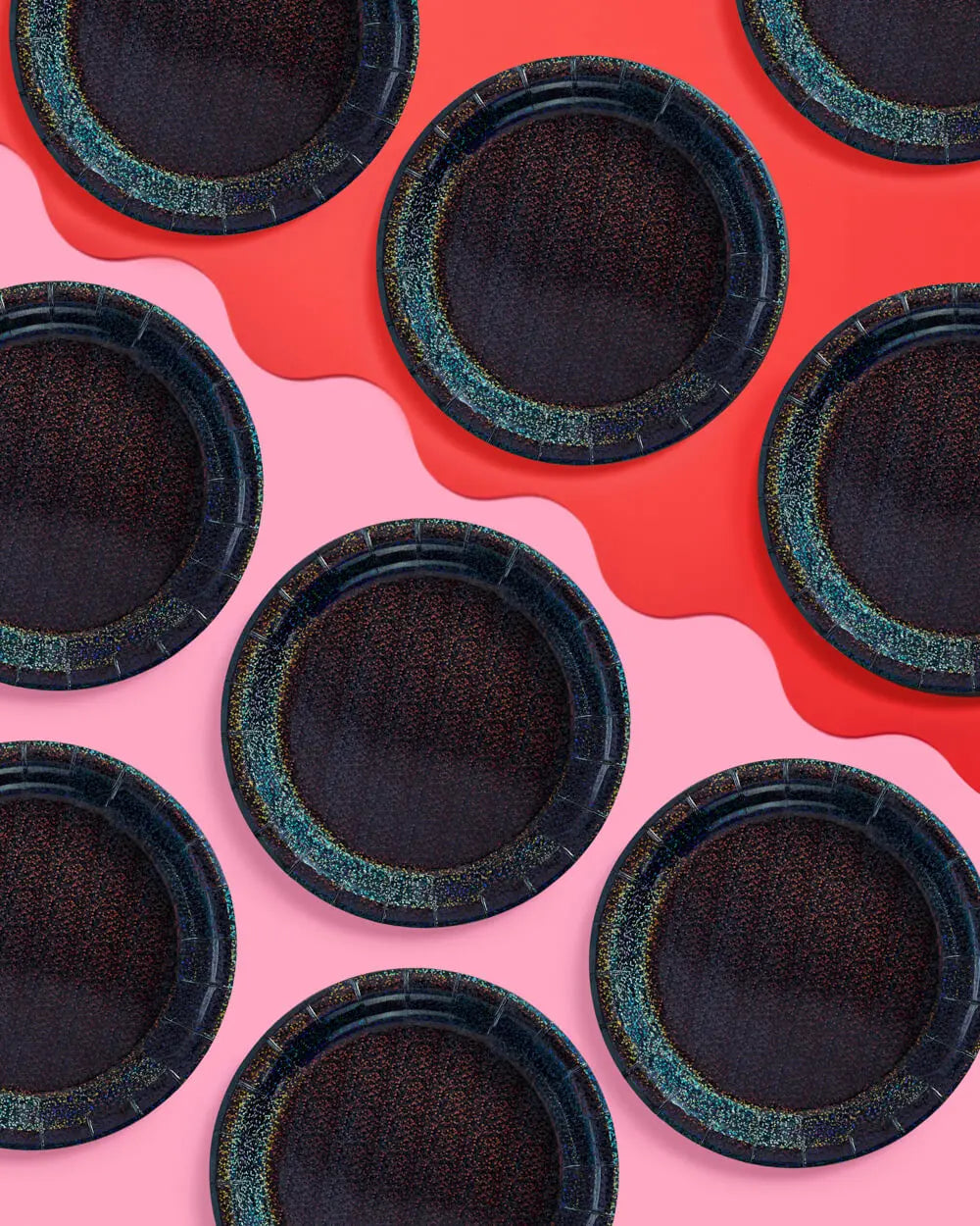 Black Shimmer Plates - 25 paper plates xo, Fetti