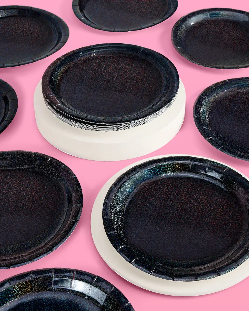 Black Shimmer Plates - 25 paper plates xo, Fetti