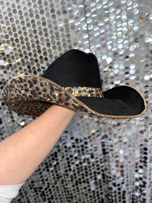 Black Suede & Brown Leopard Rhinestones Rhinestone Cowgirl