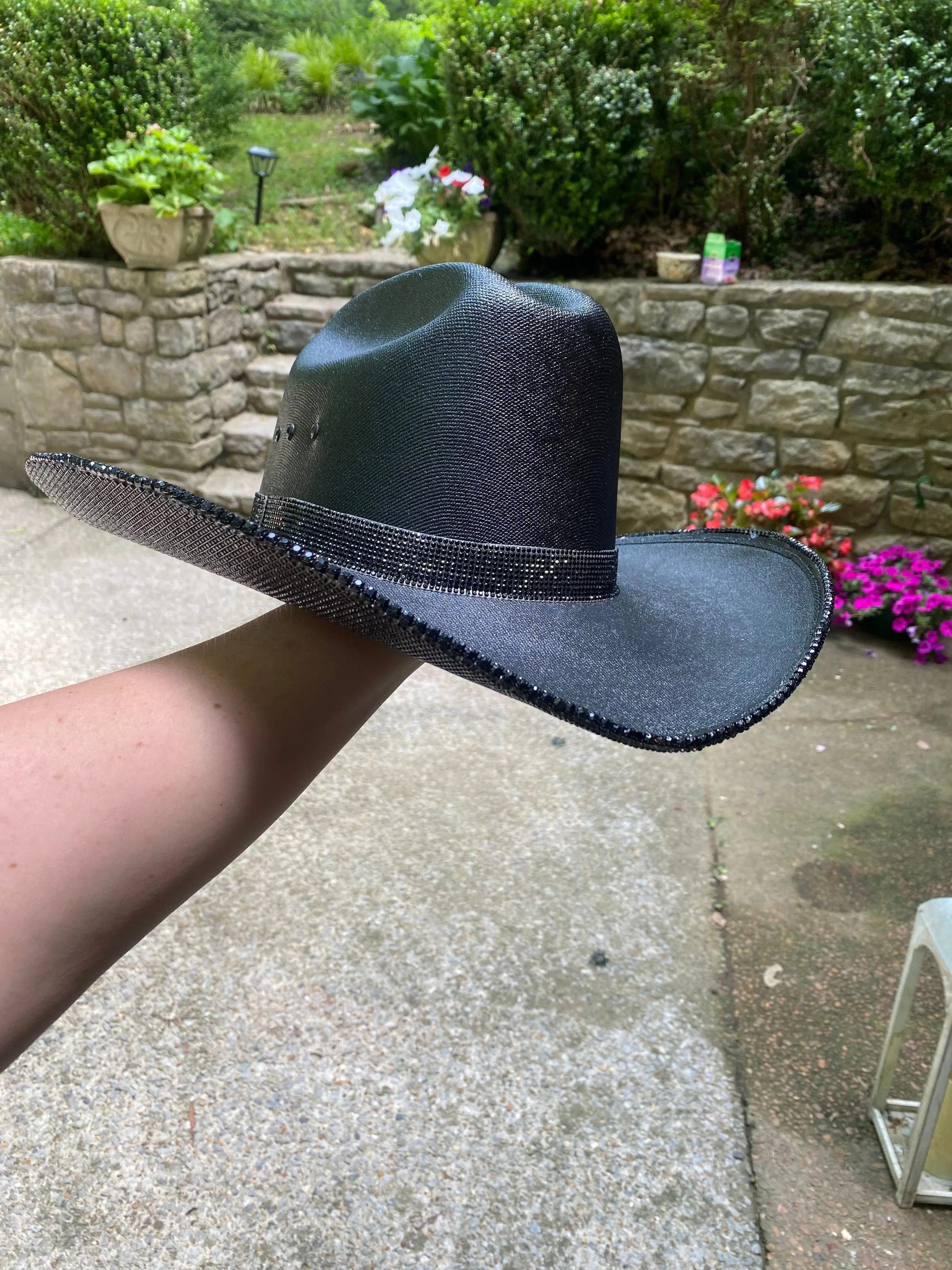 "Blacked Out" - Underneath Brim Only Rhinestone Cowgirl
