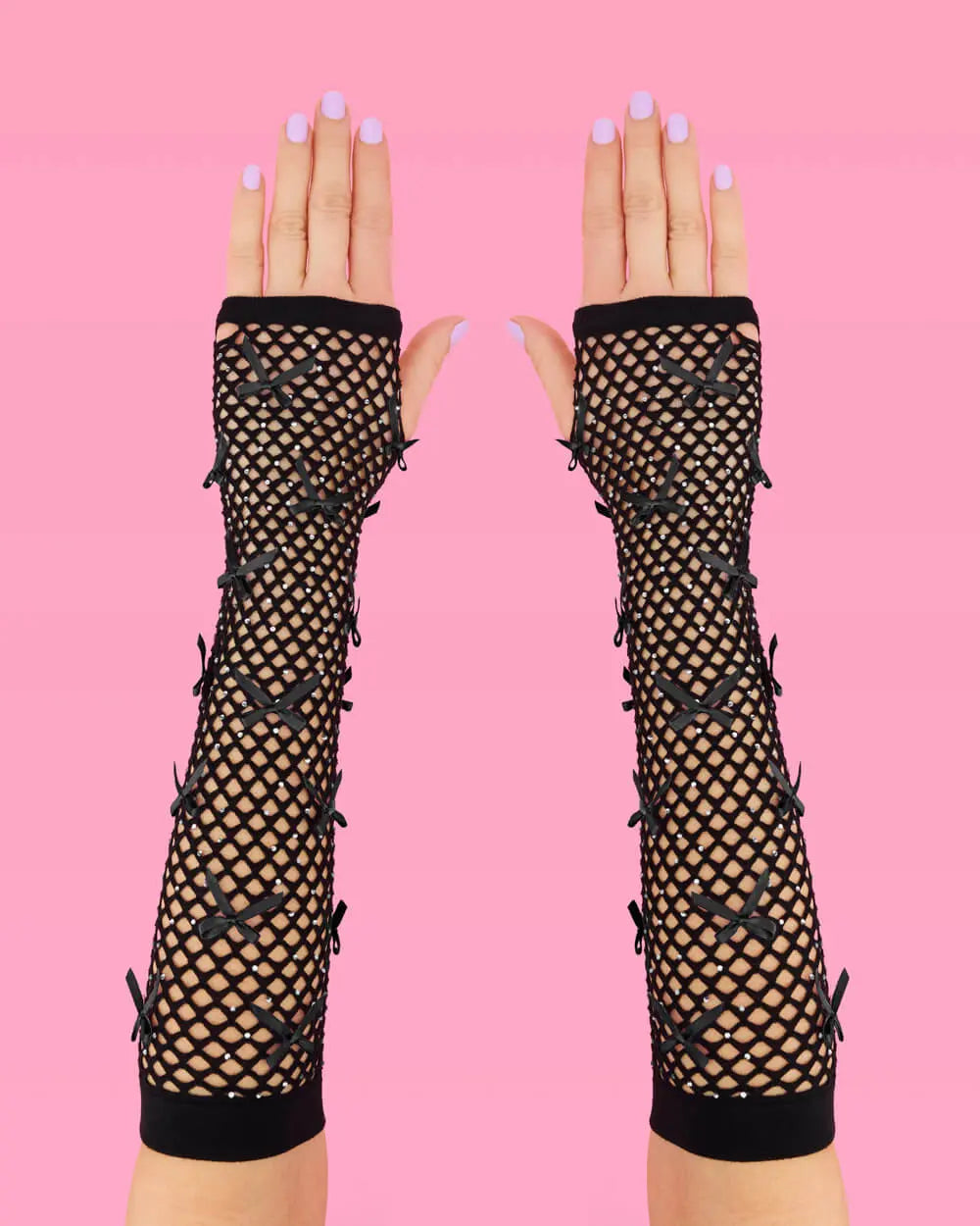 Blackout Gloves - fishnet bow gloves xo, Fetti