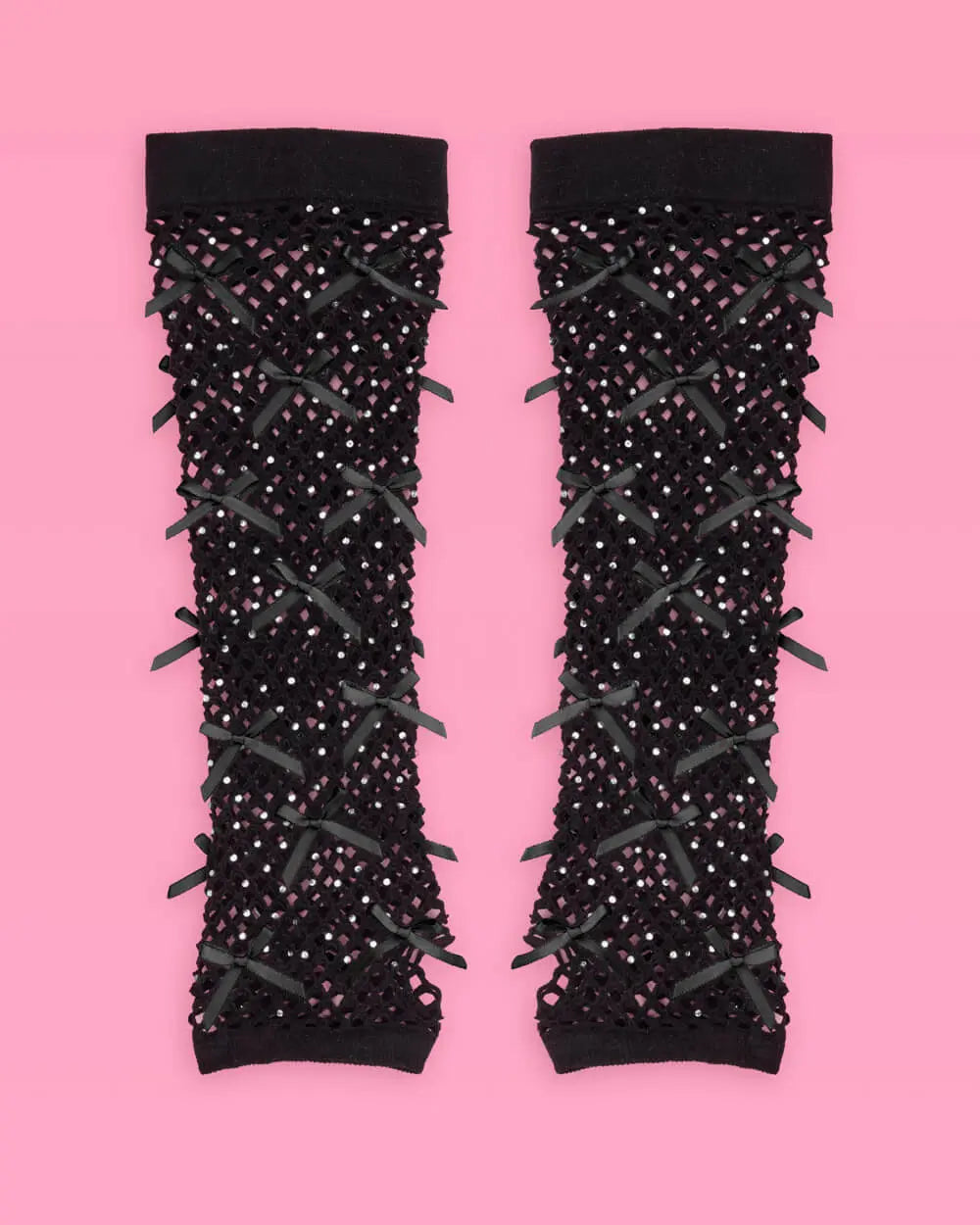 Blackout Gloves - fishnet bow gloves xo, Fetti