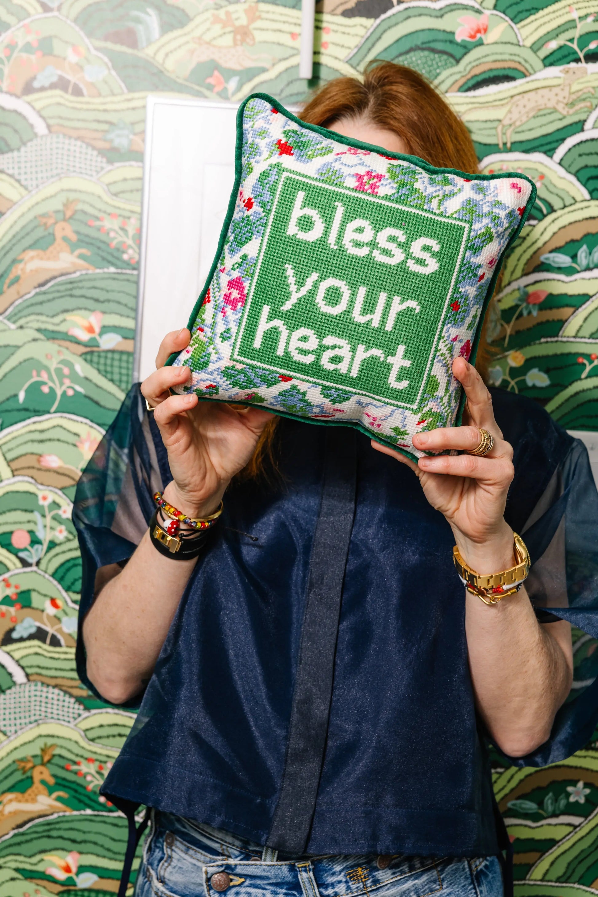 Bless Your Heart Needlepoint Pillow Furbish Studio