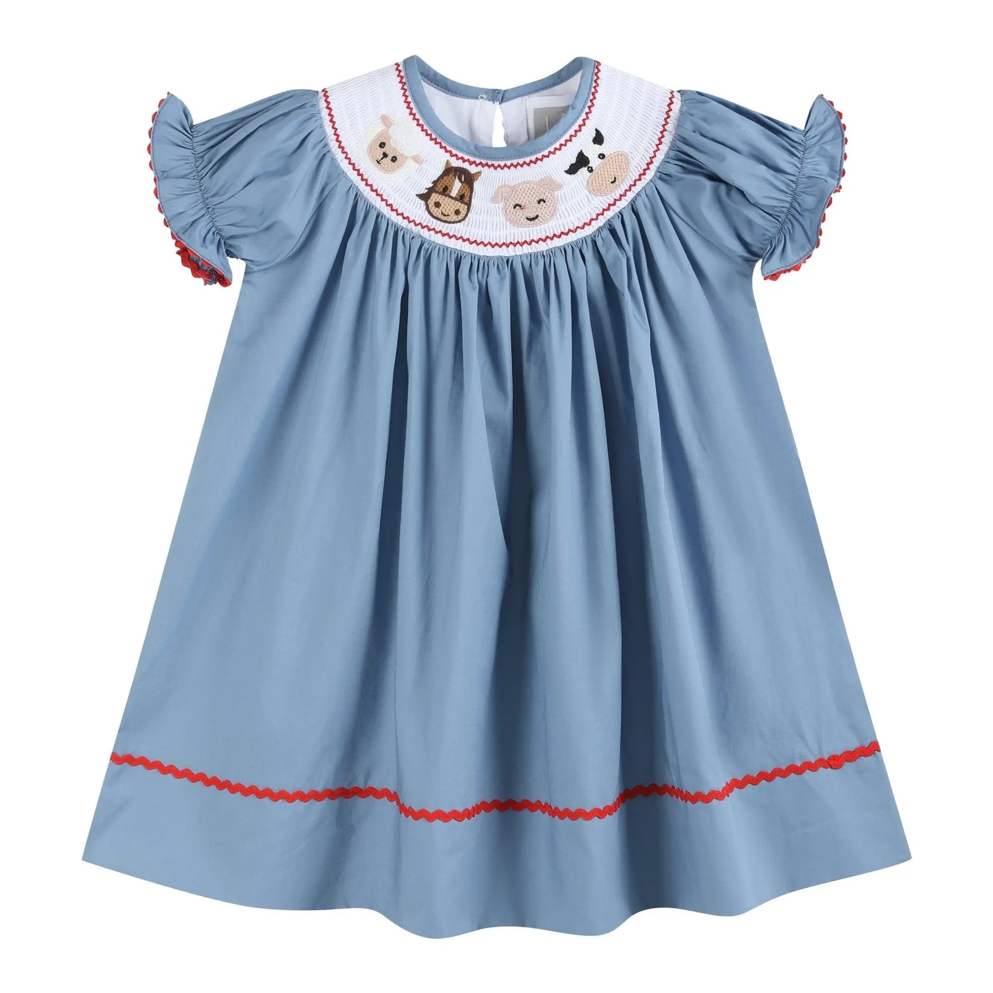 Blue Farm Animal Smocked Bishop Dress Lil Cactus
