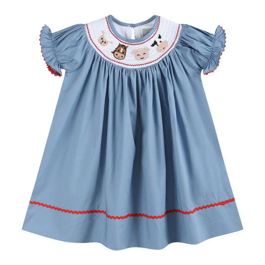 Blue Farm Animal Smocked Bishop Dress Lil Cactus