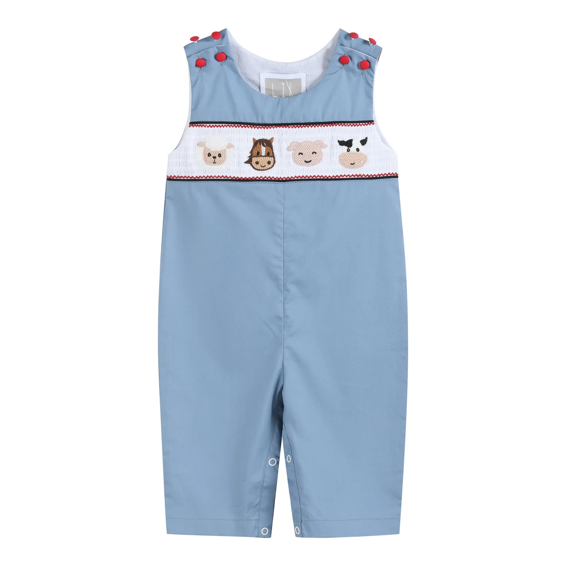 Blue Farm Animals Smocked Overalls Lil Cactus