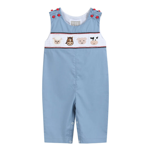 Blue Farm Animals Smocked Overalls Lil Cactus