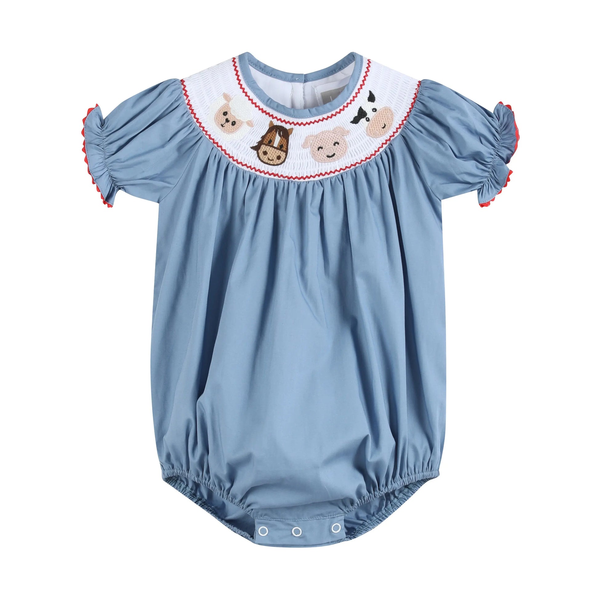 Blue Farm Animals Smocked Romper Lil Cactus