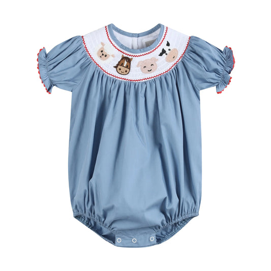 Blue Farm Animals Smocked Romper Lil Cactus