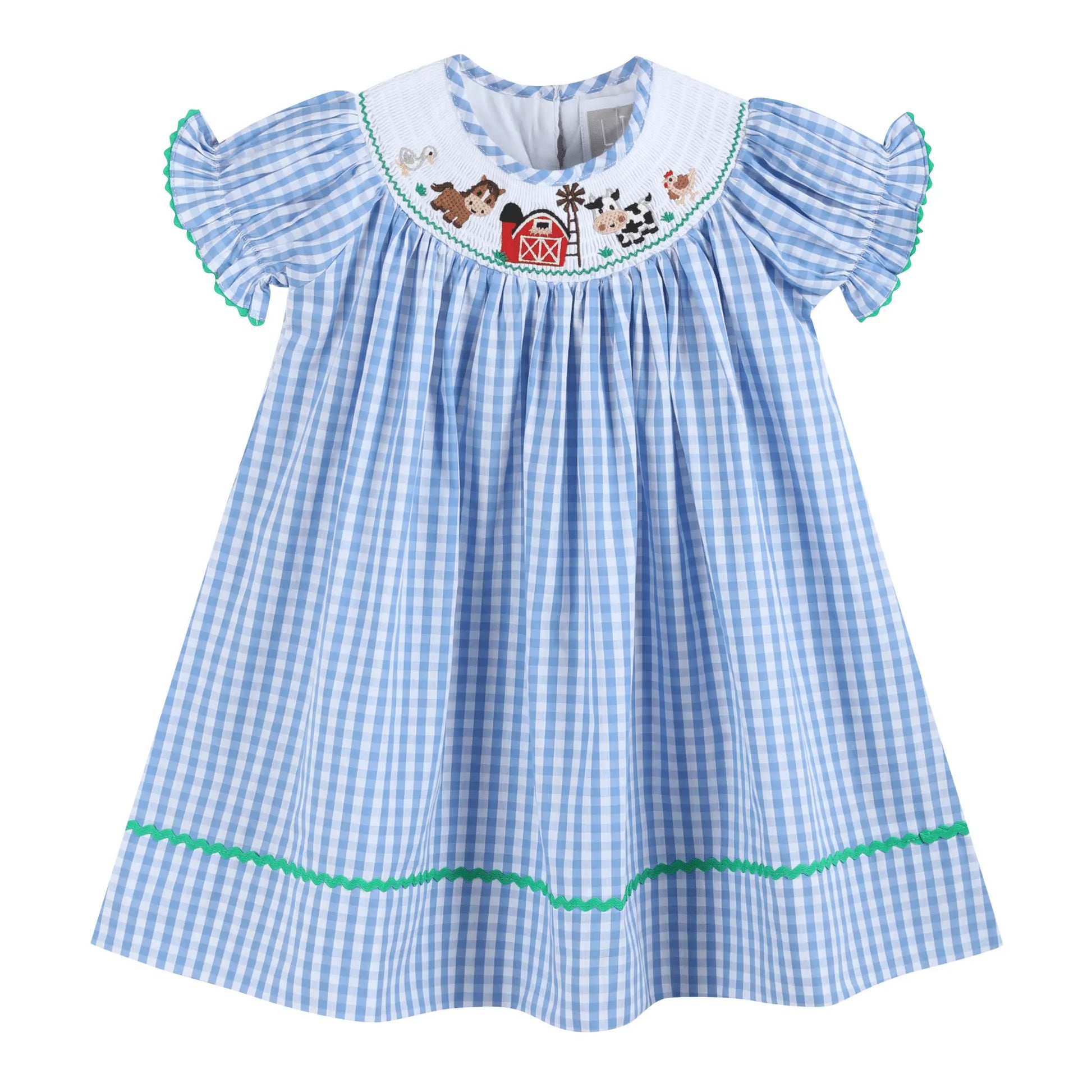 Blue Gingham Farm Smocked Bishop Dress Lil Cactus