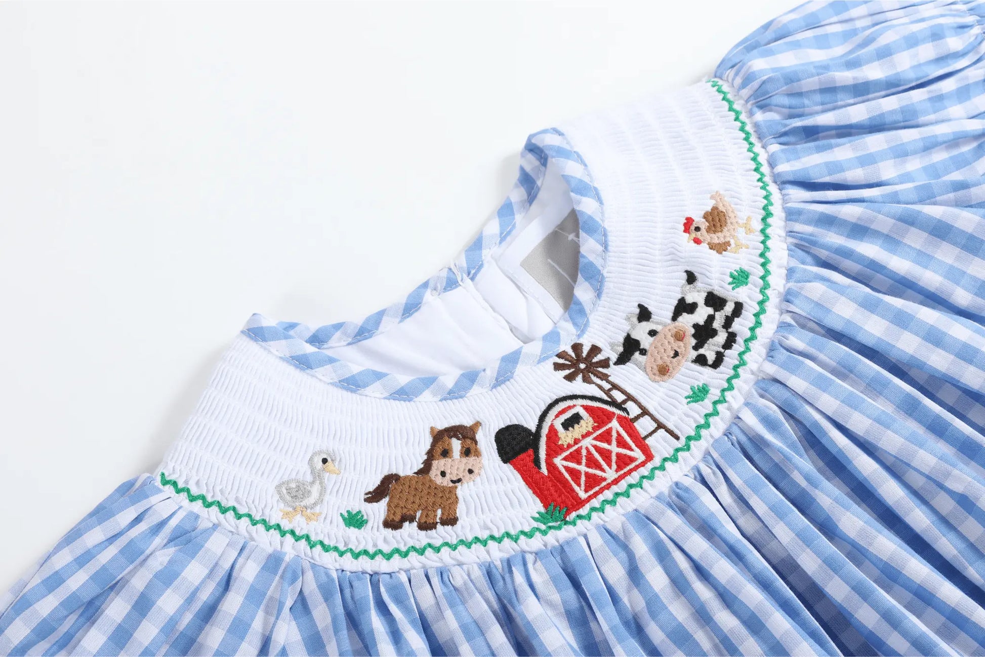 Blue Gingham Farm Smocked Bishop Dress Lil Cactus