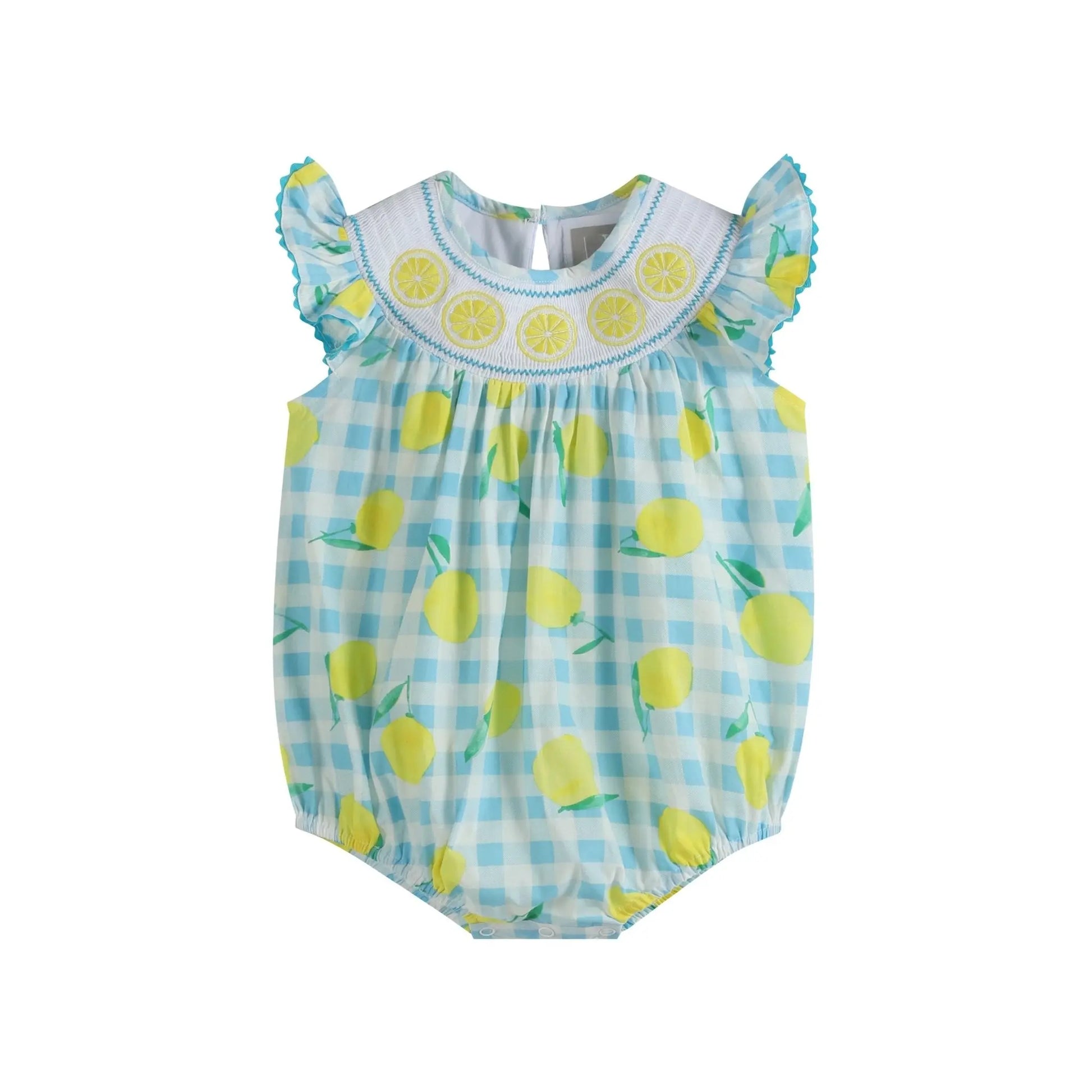 Blue Lemons Smocked Flutter-Sleeve Bubble Romper Lil Cactus