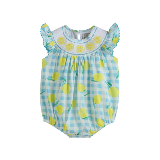 Blue Lemons Smocked Flutter-Sleeve Bubble Romper Lil Cactus