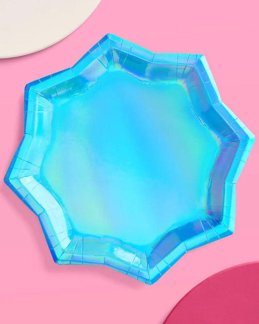 Blue Shimmer Plates - 25 paper plates xo, Fetti