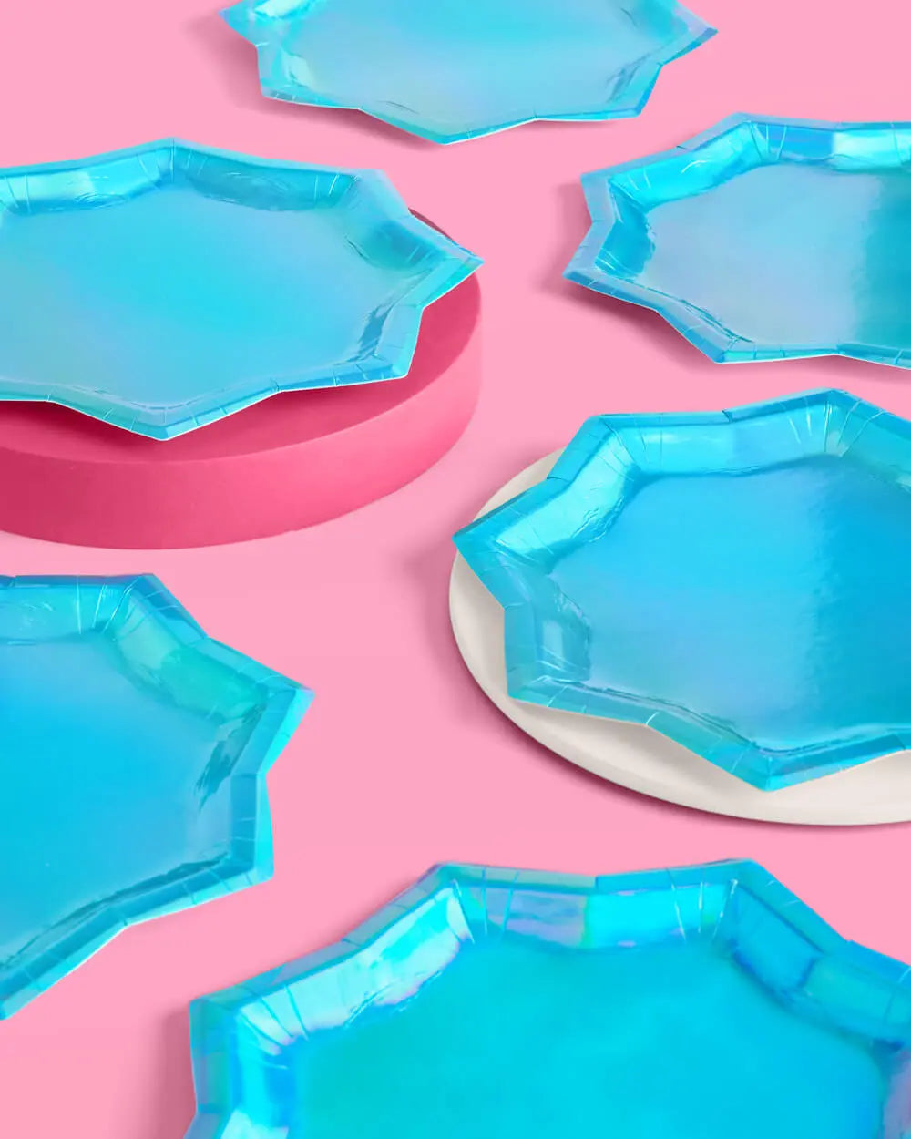 Blue Shimmer Plates - 25 paper plates xo, Fetti