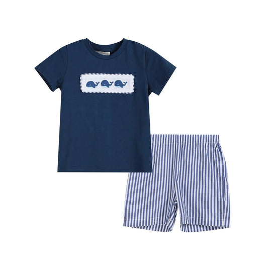 Blue Whale Smocked T-Shirt and Shorts 2pc. Set Lil Cactus