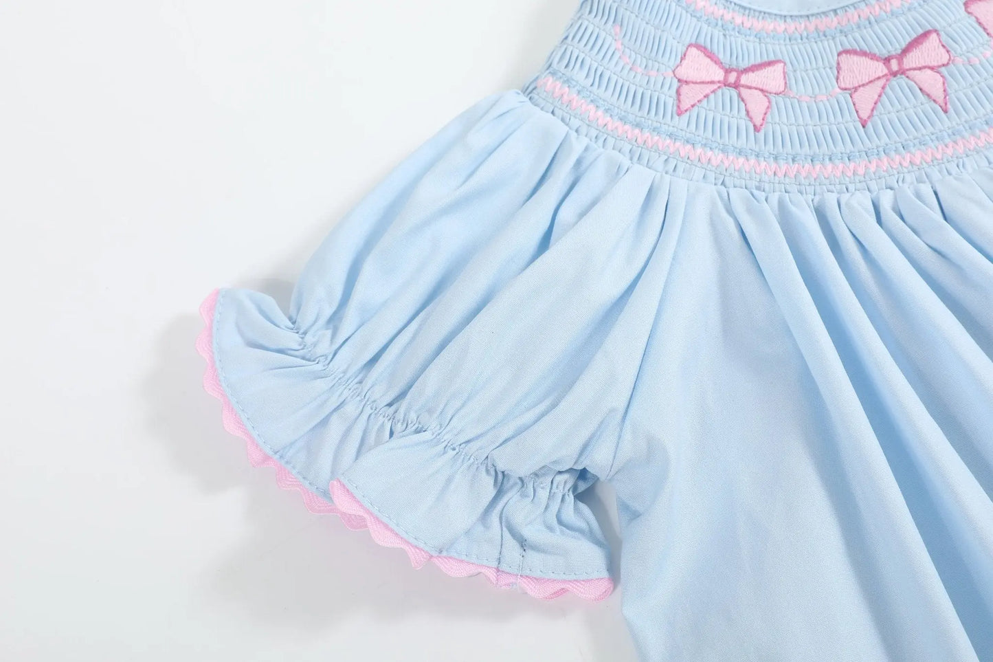Blue and Pink Bow Smocked Bishop Dress Lil Cactus