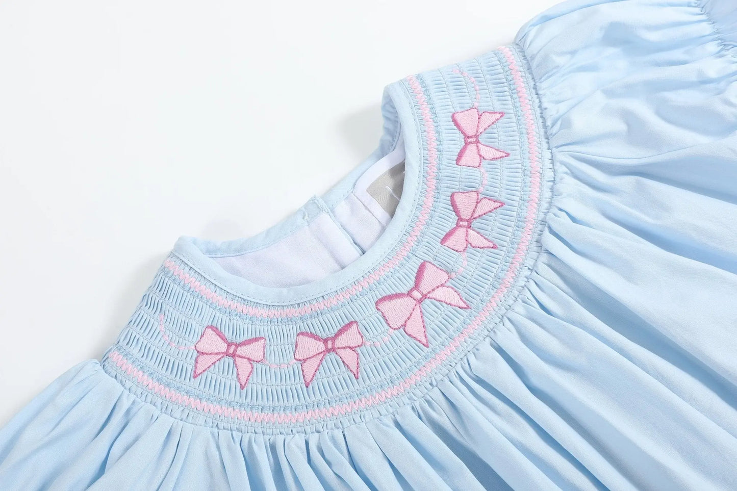 Blue and Pink Bow Smocked Bishop Dress Lil Cactus