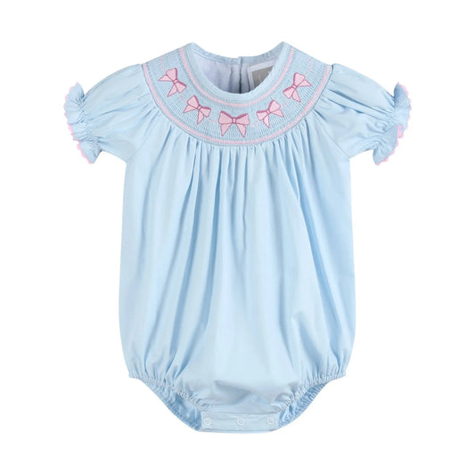 Blue and Pink Bow Smocked Romper Lil Cactus
