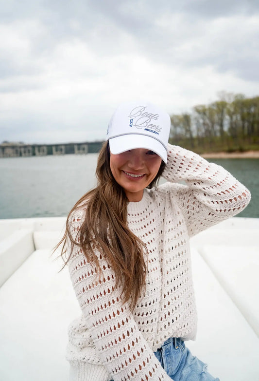 Boats & Beers - White Vintage Trucker Hat KenzKustomz