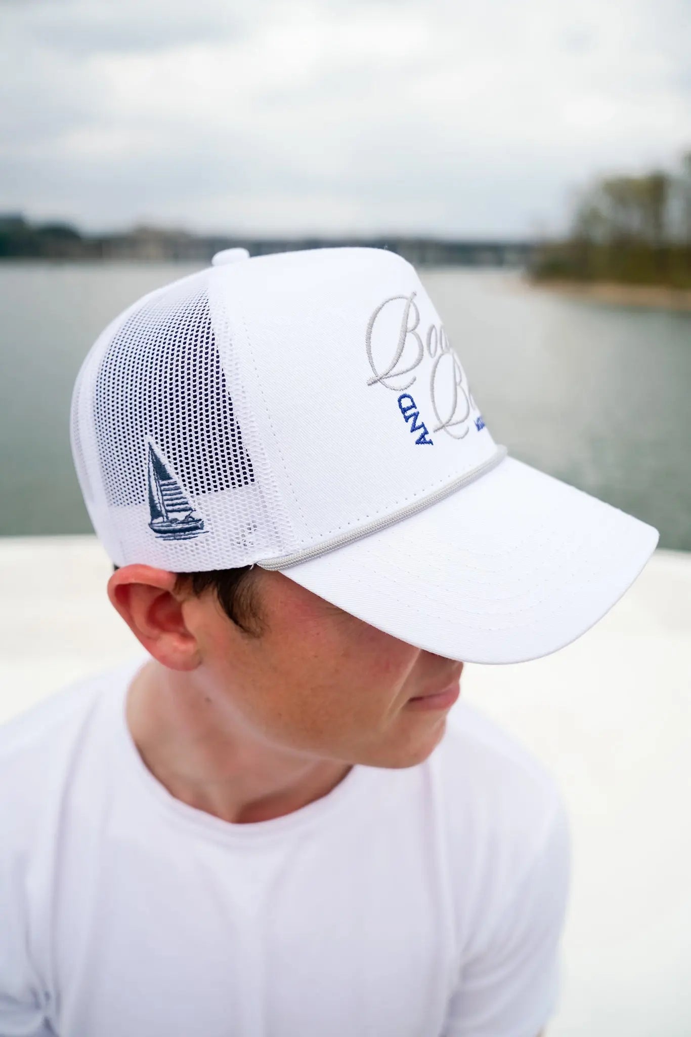 Boats & Beers - White Vintage Trucker Hat KenzKustomz