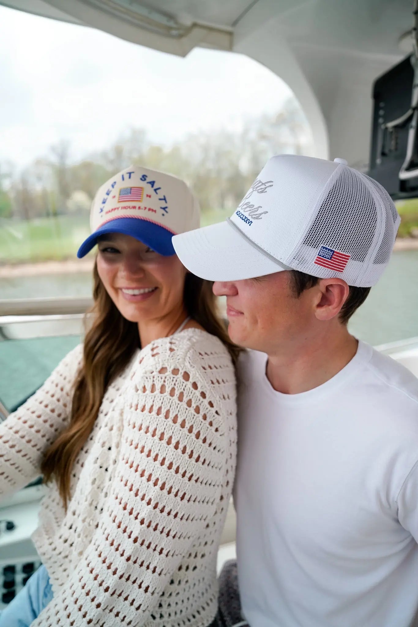 Boats & Beers - White Vintage Trucker Hat KenzKustomz