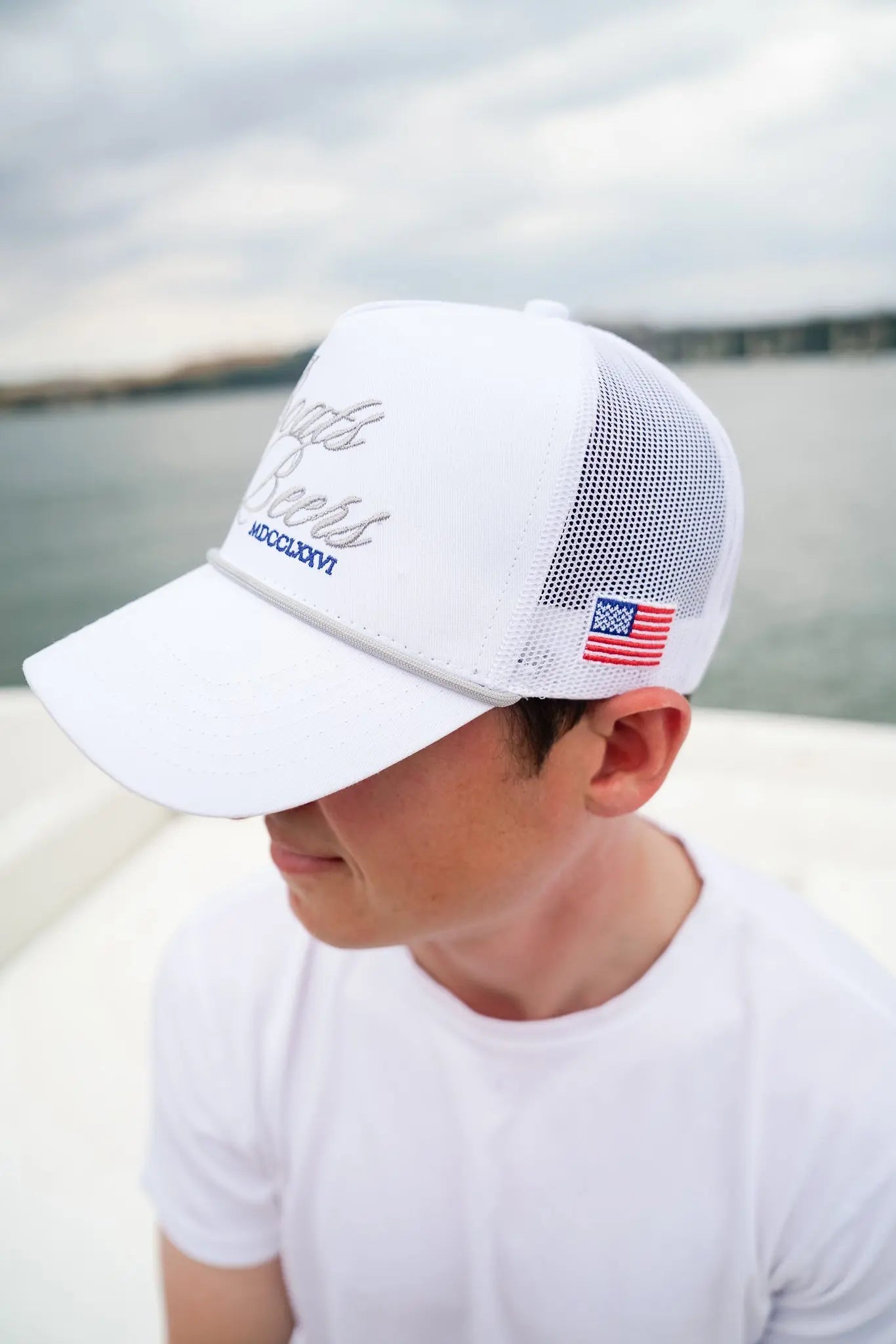 Boats & Beers - White Vintage Trucker Hat KenzKustomz