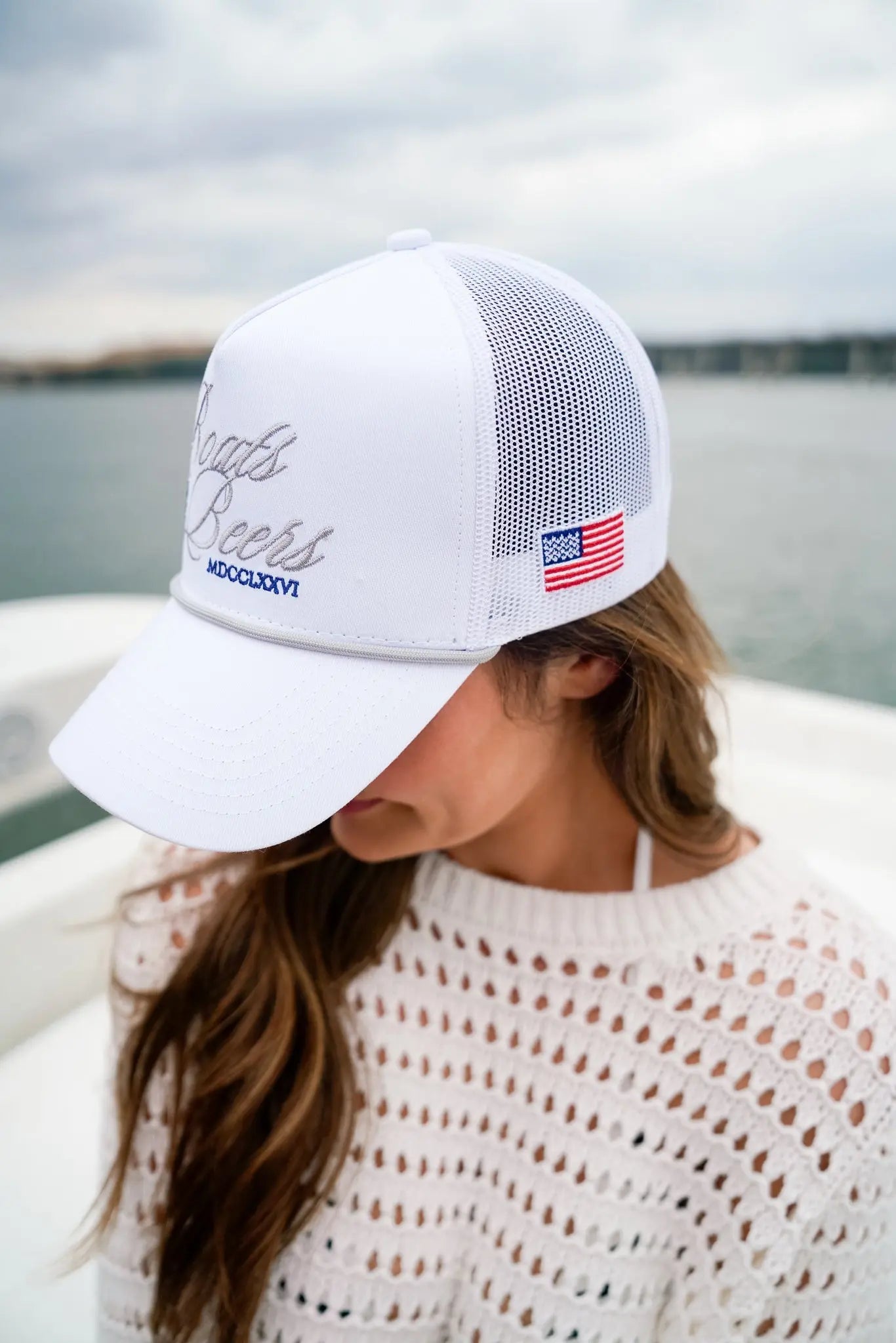 Boats & Beers - White Vintage Trucker Hat KenzKustomz