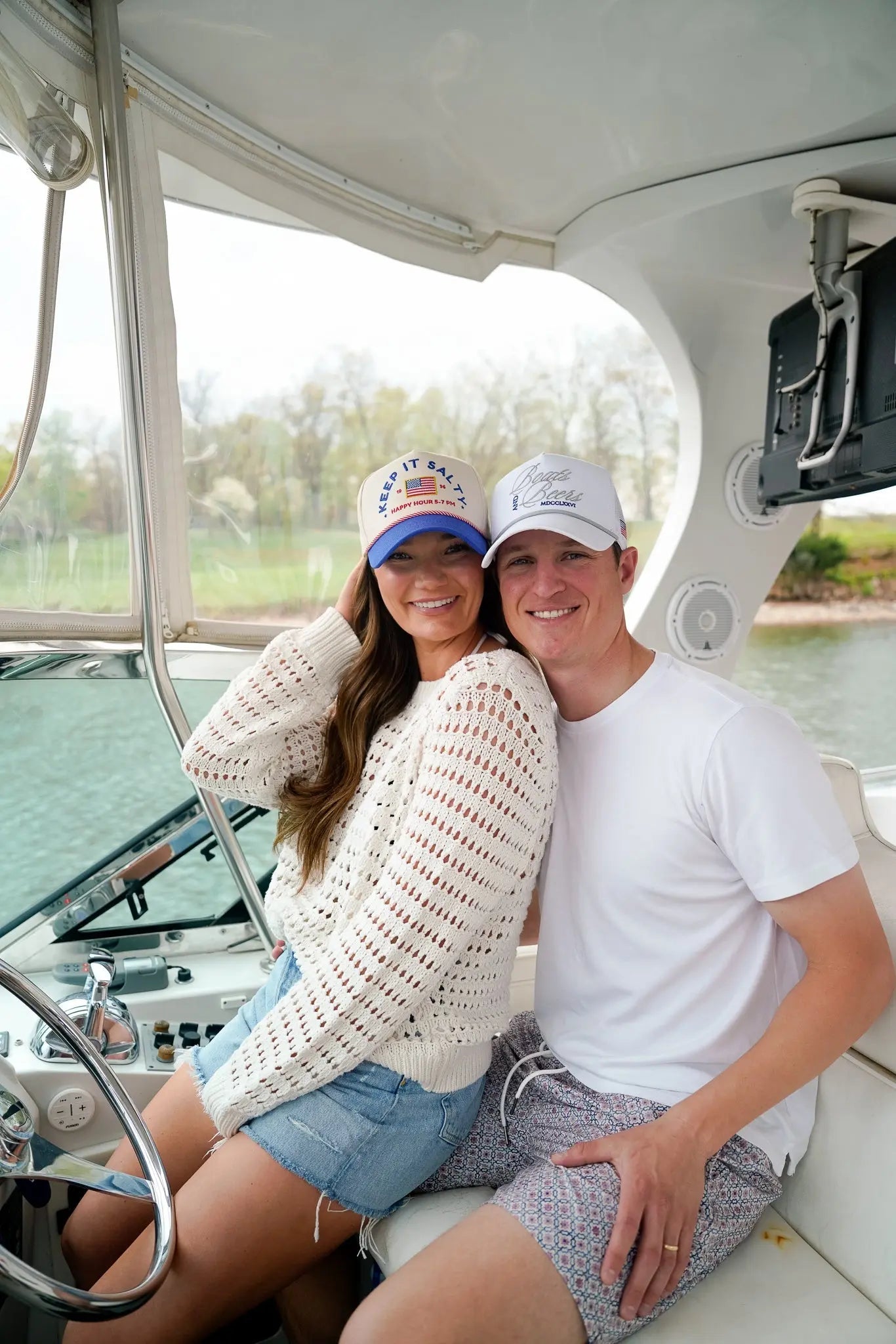 Boats & Beers - White Vintage Trucker Hat KenzKustomz