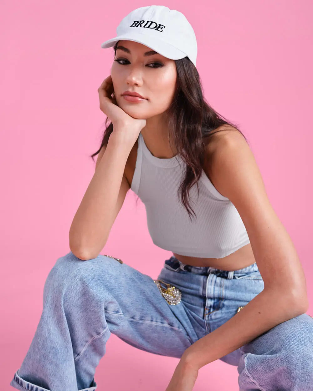 Bride Baseball Hat - embroidered cotton hat xo, Fetti