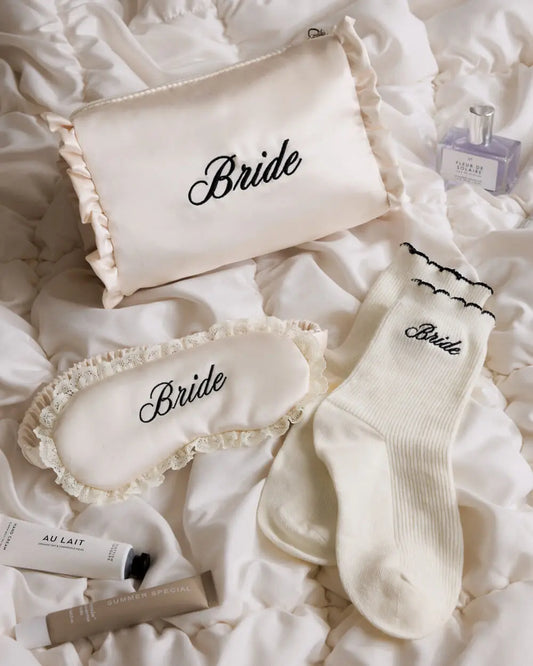 Bride Beauty Trio - bag, eye mask + socks xo, Fetti
